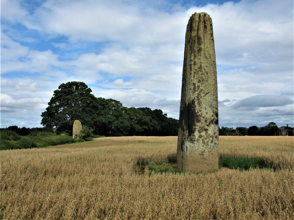 Devil's Arrows standing stones at Boroughbridge — millstone grit monoliths rising from the Vale of York
